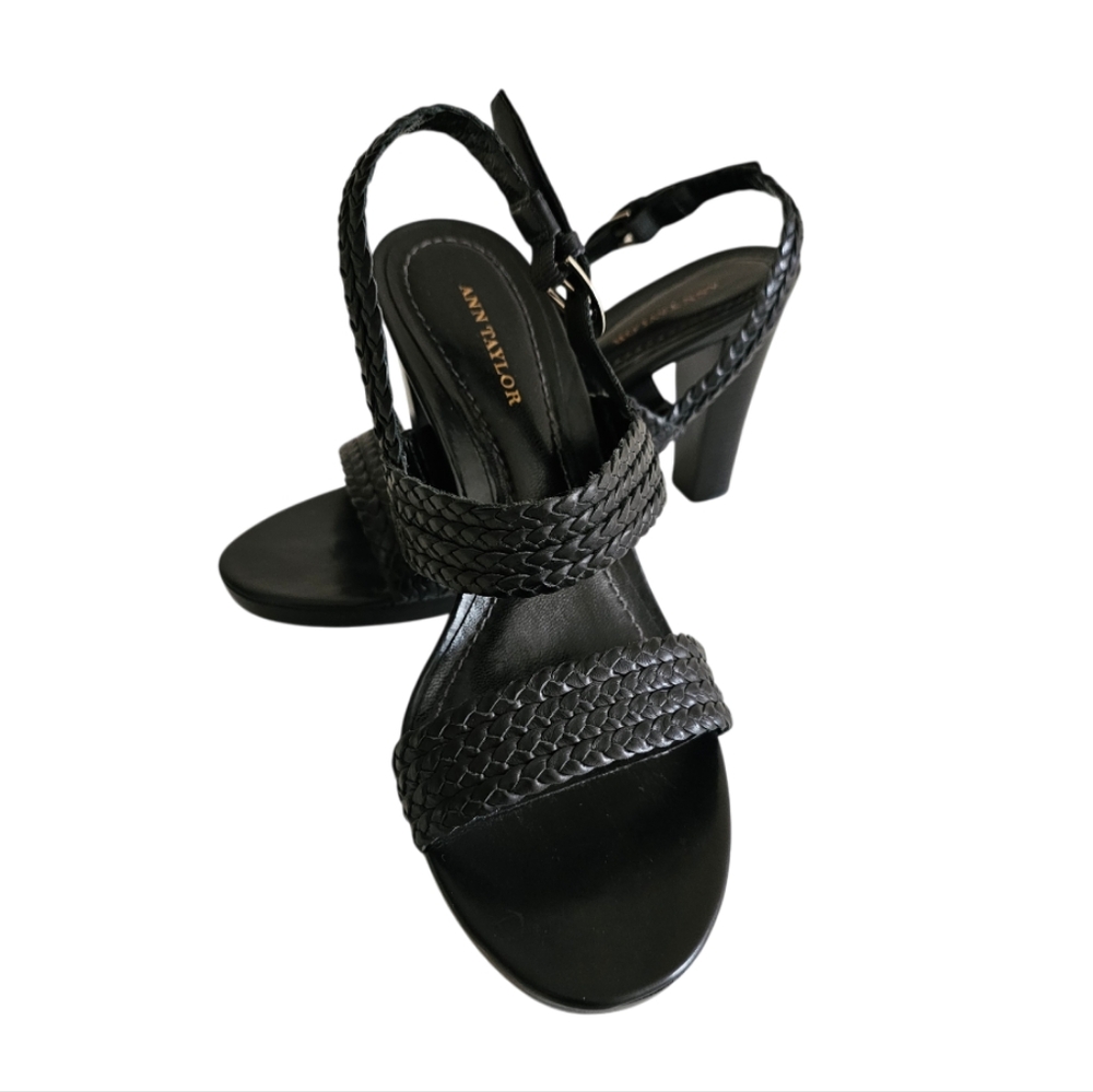 Ann Taylor Braided Leather Ankle Strap 3" Heeled Sandals | EUC | 7M | Black - Picture 14 of 16
